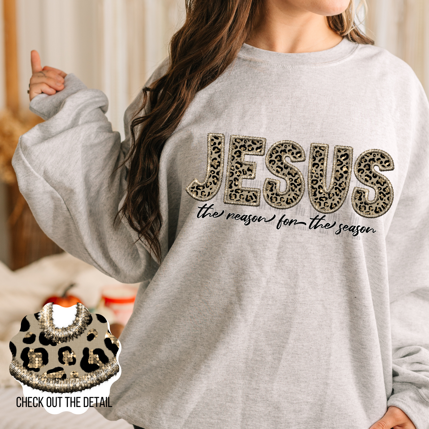 Jesus is the reason leopard Christmas faux embroidery - Digital Download- PNG