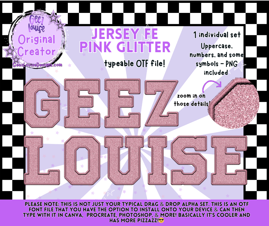 Glitter Varsity Faux Embroidery Alpha – 12 Colors | OTF Font + PNG
