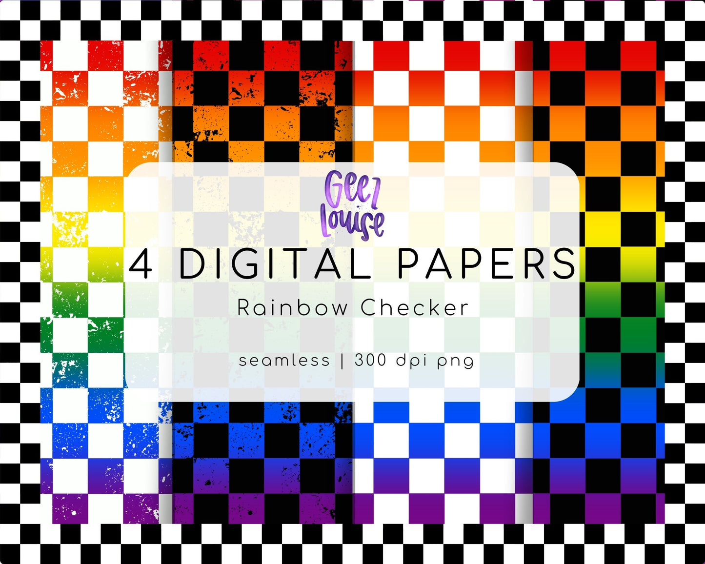 Rainbow Checker background digital paper pack- Digital Download- PNG