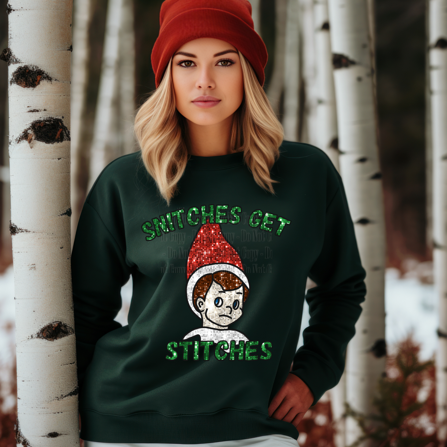 Snitches Get Stitches Christmas Digital Design – Funny Elf Holiday PNG