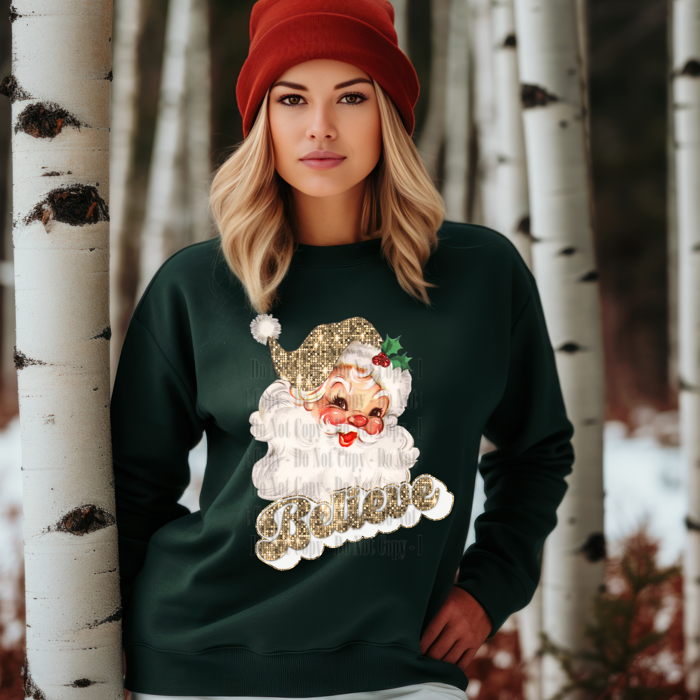 Believe Santa Digital Design | Gold Glitter & Leopard Christmas PNG