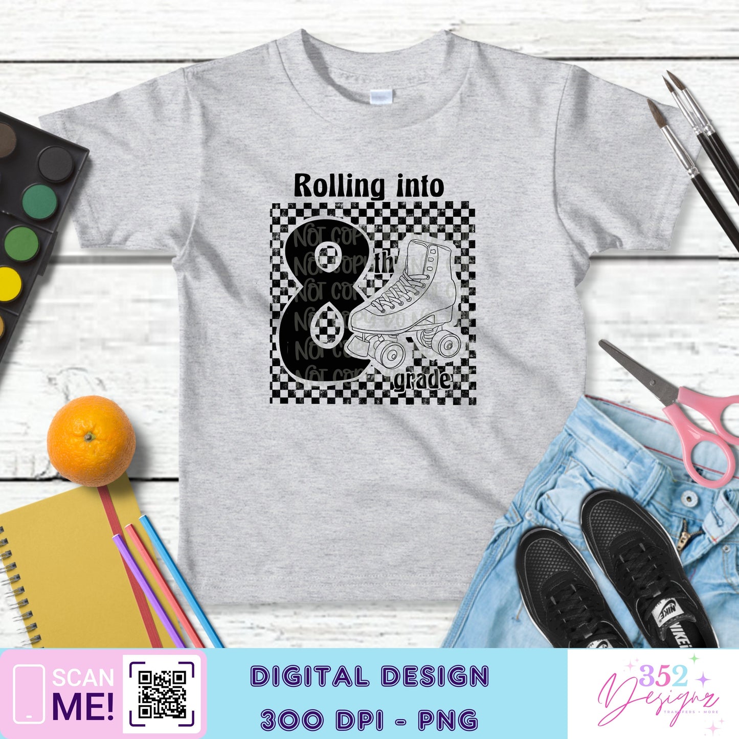 Roller skate back to school grades - Digital Download- PNG