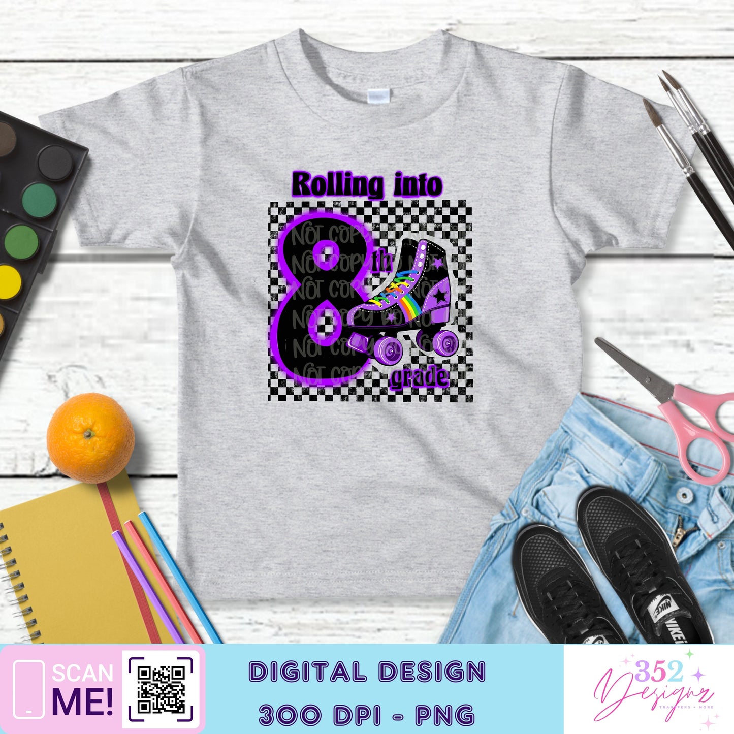Purple skate back to school grades - Digital Download- PNG
