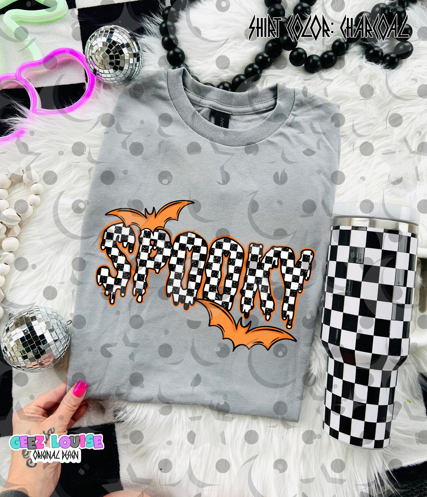 Spooky Checkerboard PNG | Orange Halloween Sublimation Design | Dripping Spooky Text | Bat Digital Download