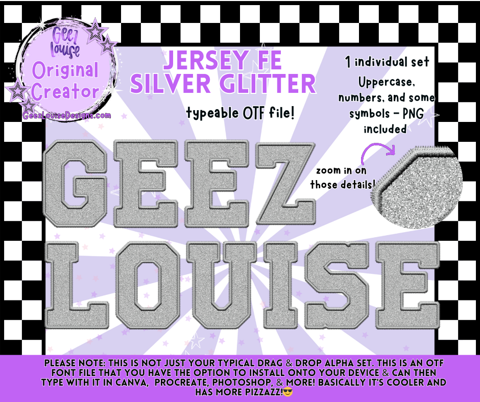 Glitter Varsity Faux Embroidery Alpha – 12 Colors | OTF Font + PNG