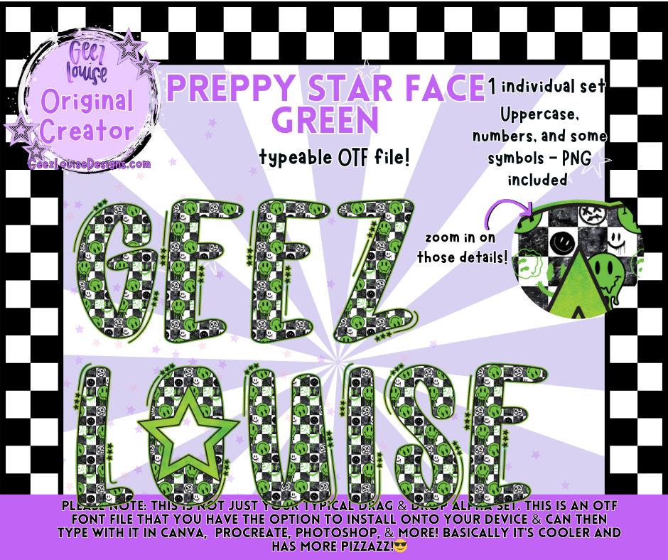 Preppy Star Face Alphas – OTF Fonts + PNG | Multiple Color Variants