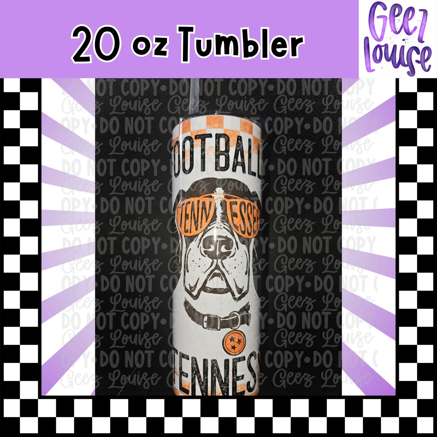 Football Tennessee Dog Dad 20 oz Stainless Steel Tumbler – Lid & Straw Included