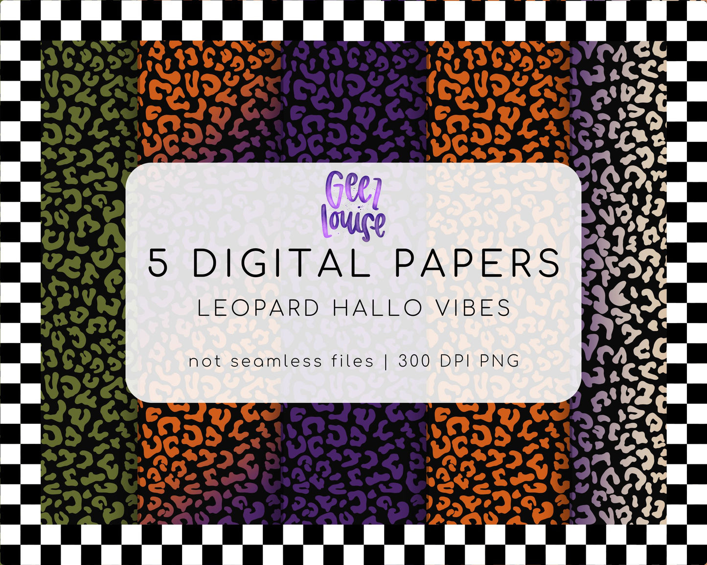 Leopard Hallo Vibes Digital Paper Pack | Halloween Animal Print Backgrounds | 5 PNG Papers