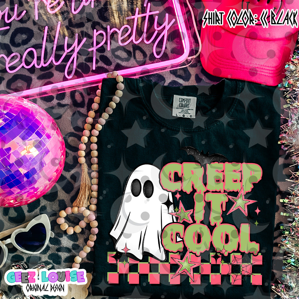 Creep It Cool PNG | Retro Halloween Ghost Design | Spooky Cute Sublimation PNG | Checkerboard Halloween Graphic
