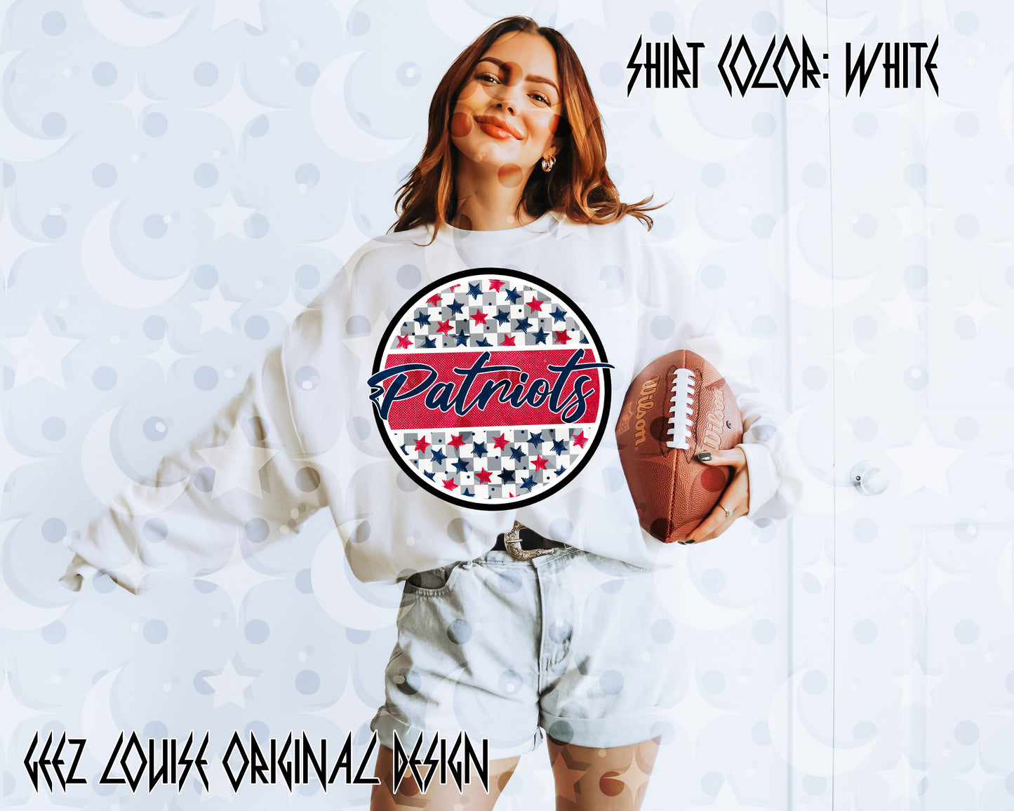 Big Game Football Round Badge Digital Design | Stars & Checker Pattern PNG