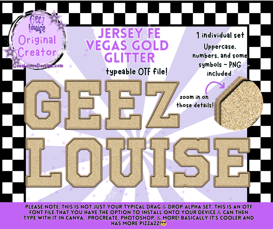 Glitter Varsity Faux Embroidery Alpha – 12 Colors | OTF Font + PNG