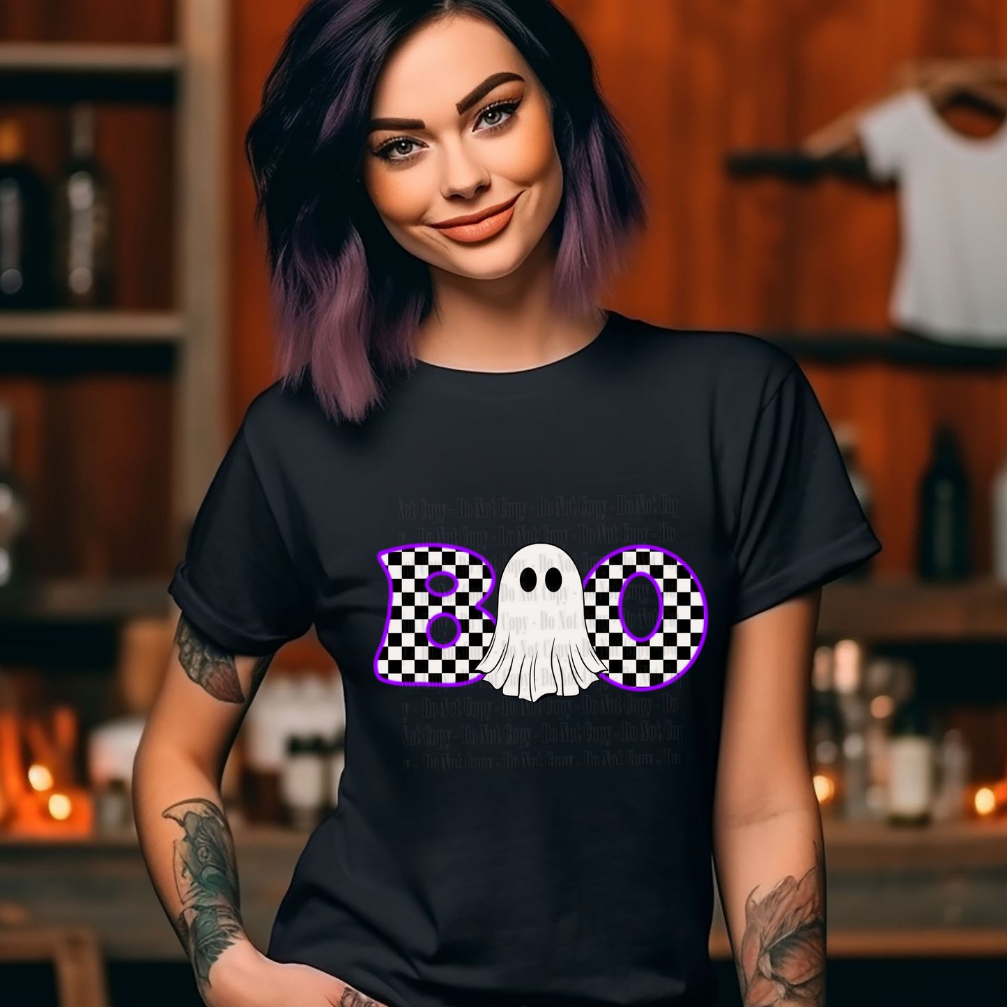 Checkered BOO Ghost Halloween Digital Design (Multiple Color Variants)
