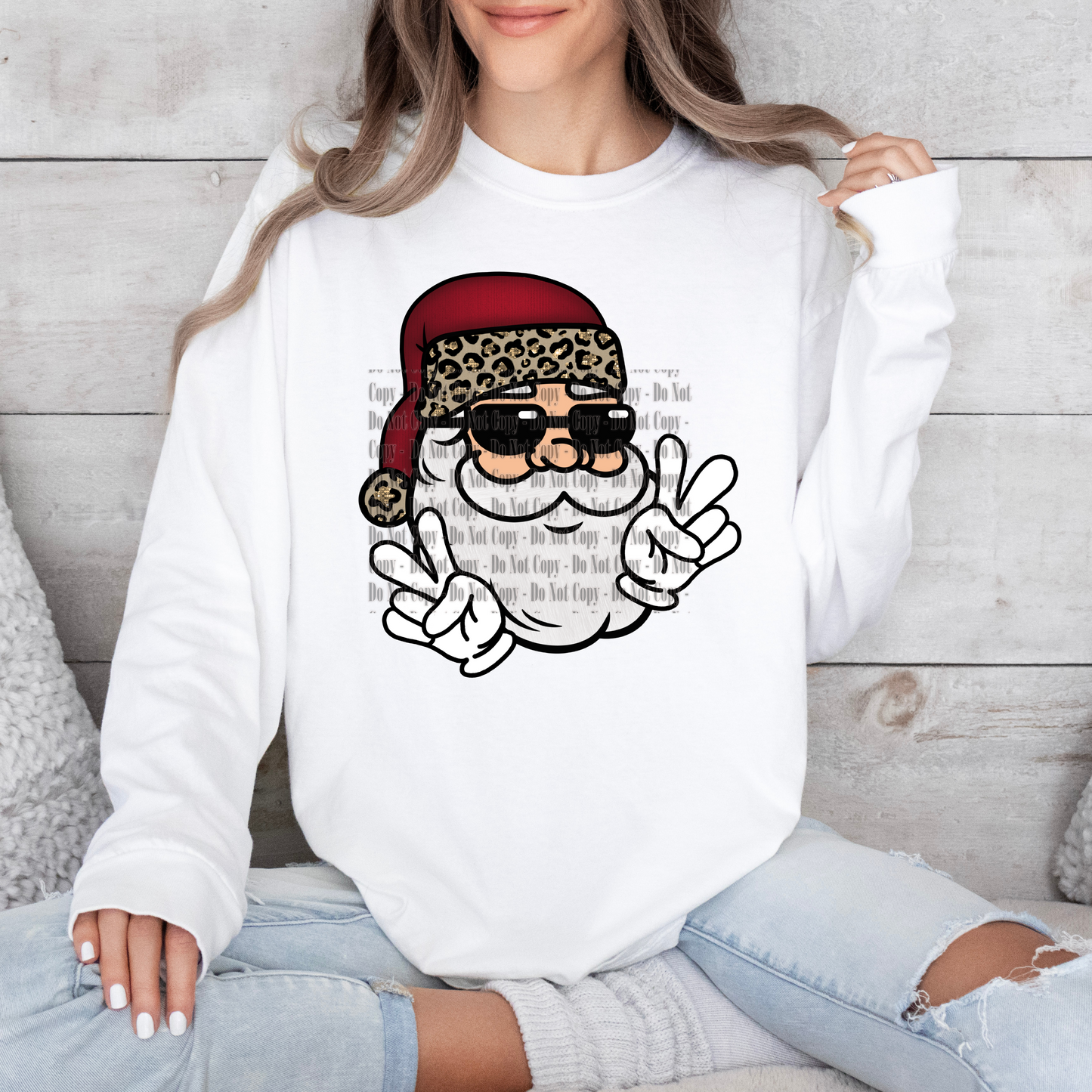 Cool Leopard Santa Digital Design | Peace Sign Christmas PNG