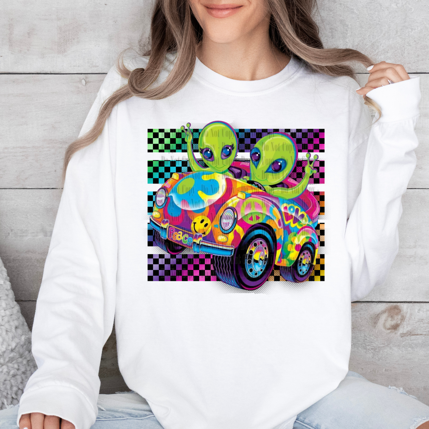 Peace Out Aliens – Retro Neon Car Digital Design