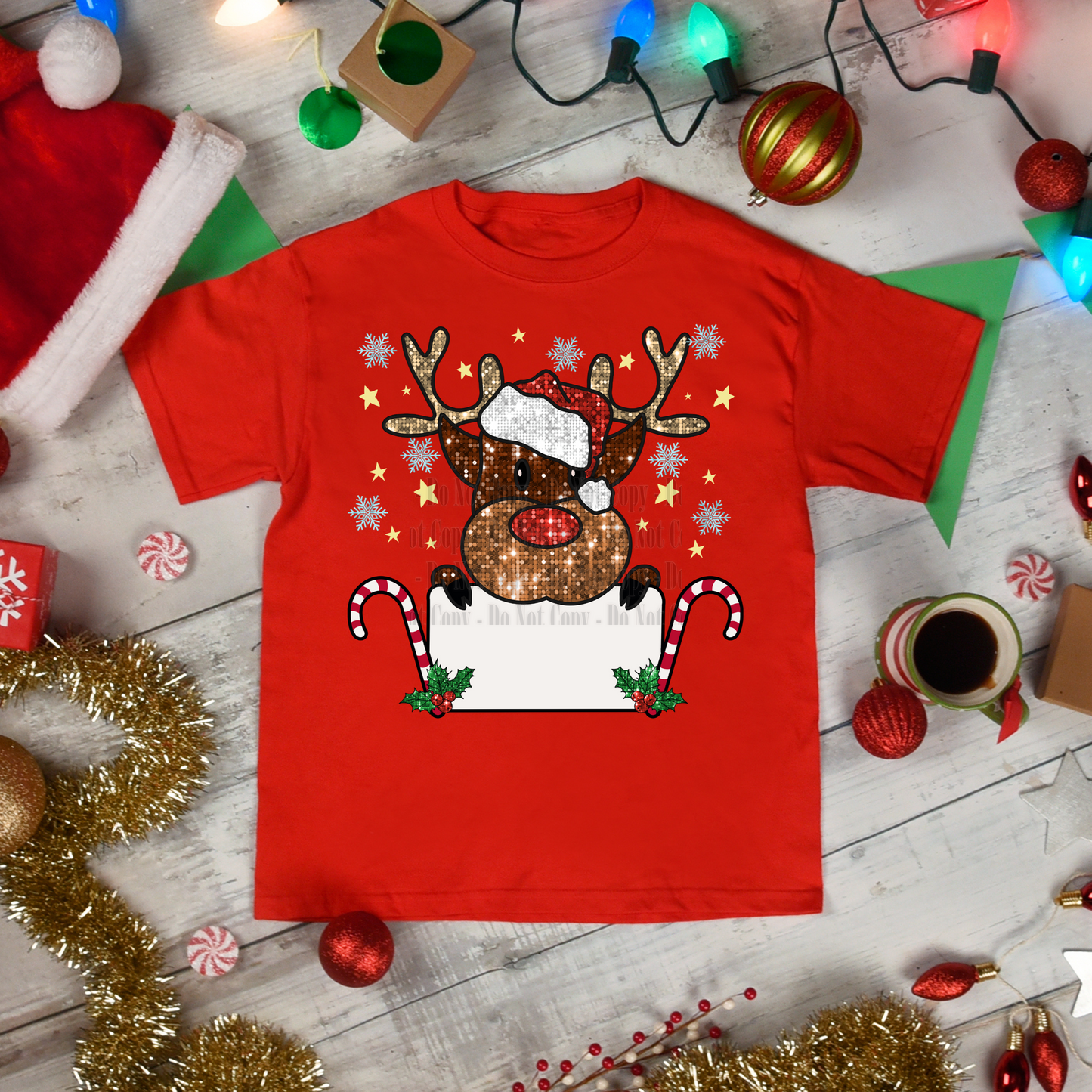 ✨ Rudolph Reindeer Christmas Digital Design – Santa Hat & Candy Canes