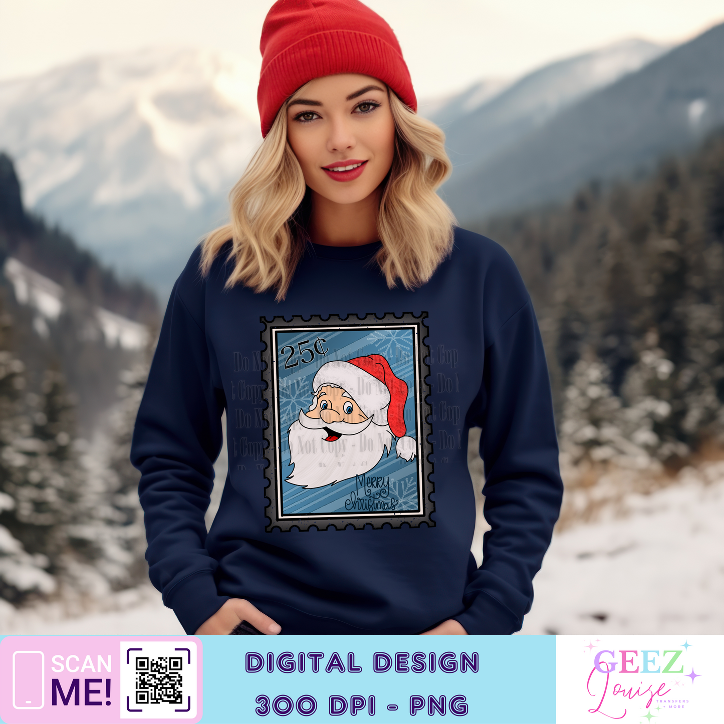 Santa postage stamp Christmas - Digital Download- PNG