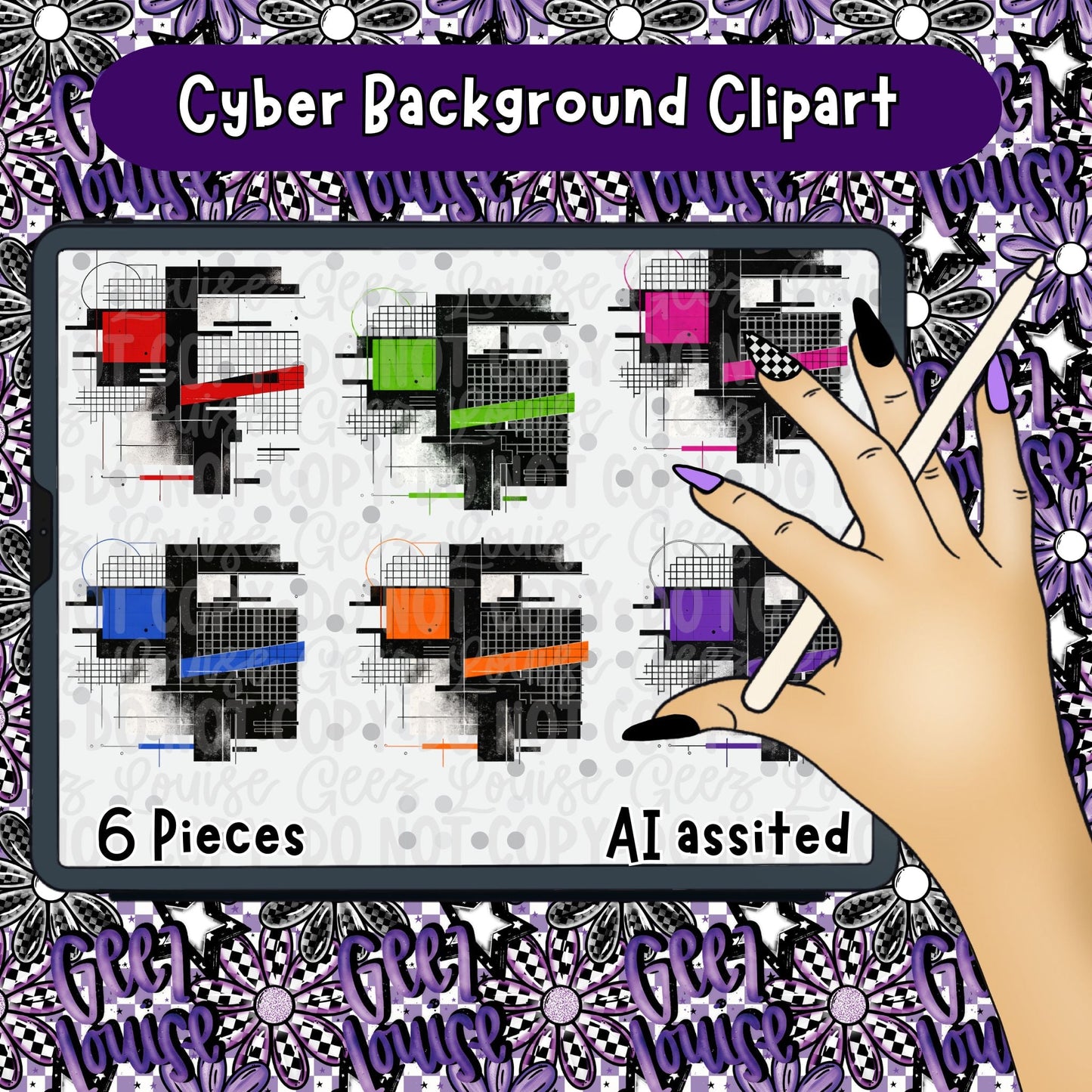 Cyber Background Clipart — 6‑Piece Digital Set (300 DPI)