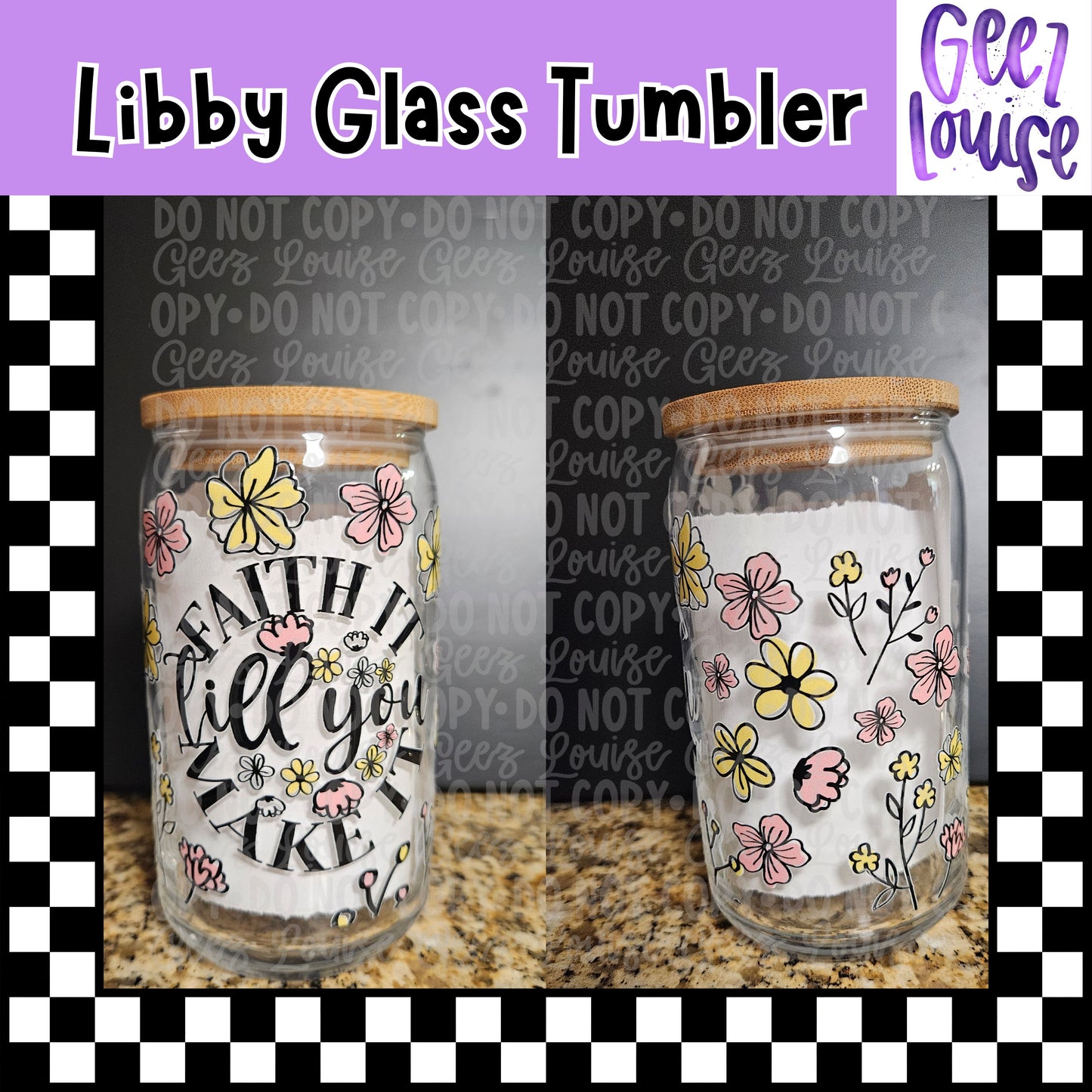 Faith It Til You Make It Libby Glass Tumbler | 16oz Floral Faith Glass Cup with Bamboo Lid & Straw