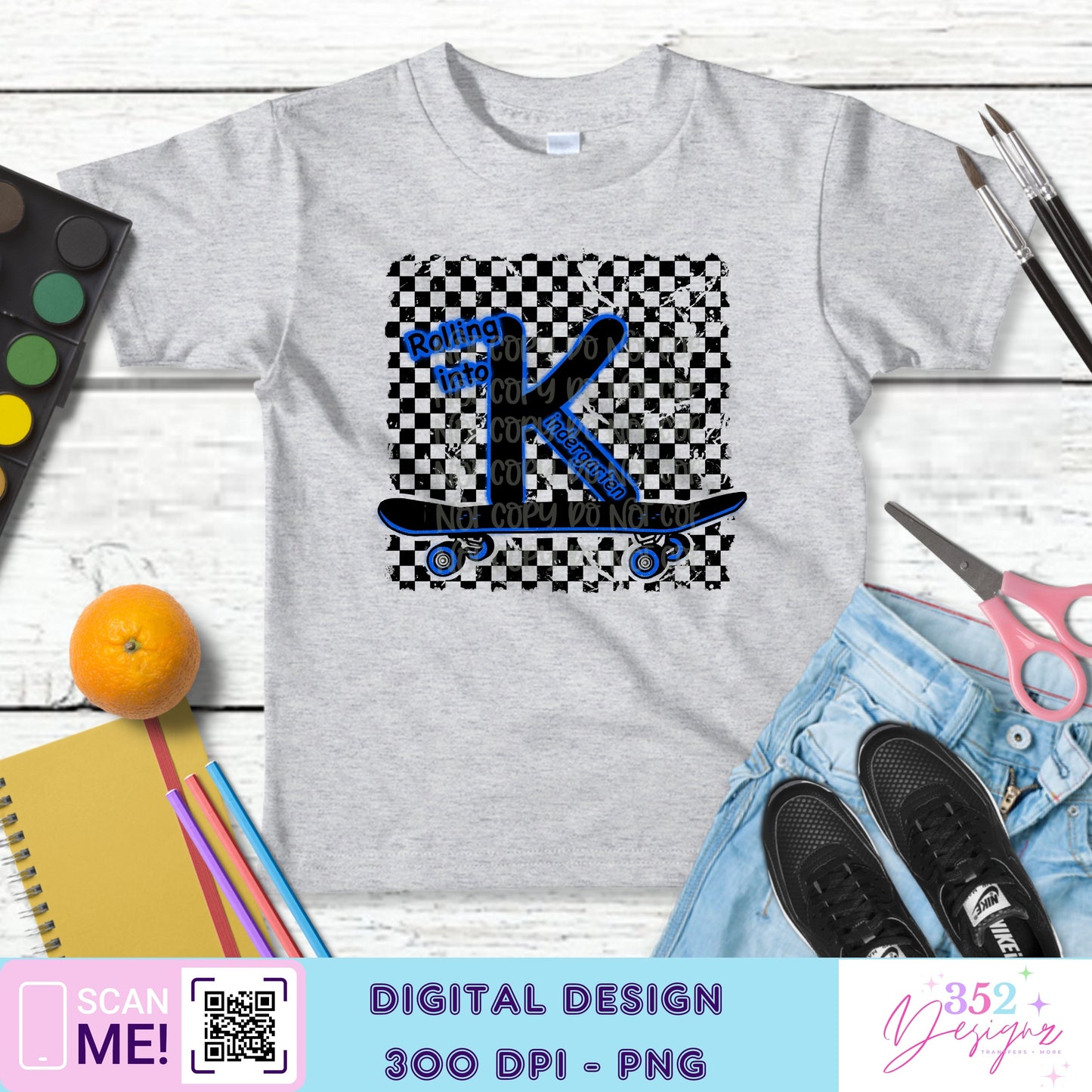 Blue neon skateboard back to school grades - Digital Download- PNG