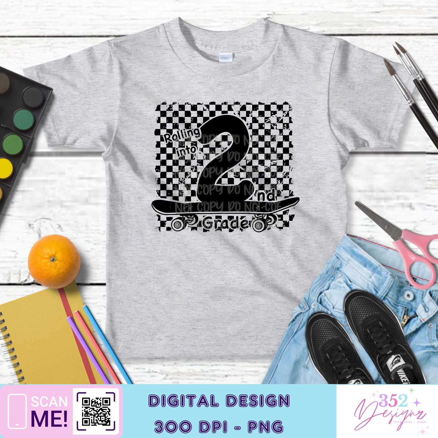 Black skateboard back to school grades - Digital Download- PNG