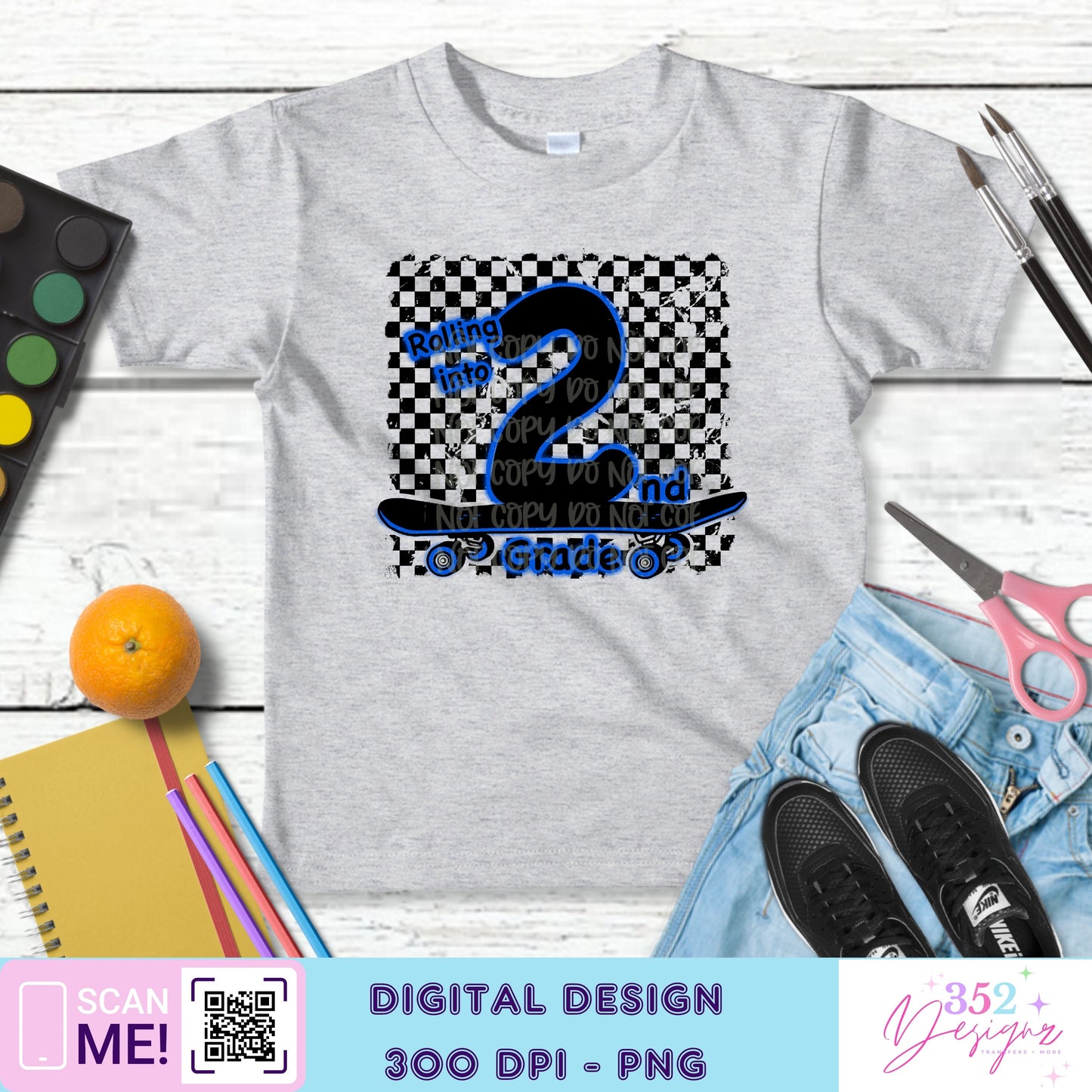 Blue neon skateboard back to school grades - Digital Download- PNG