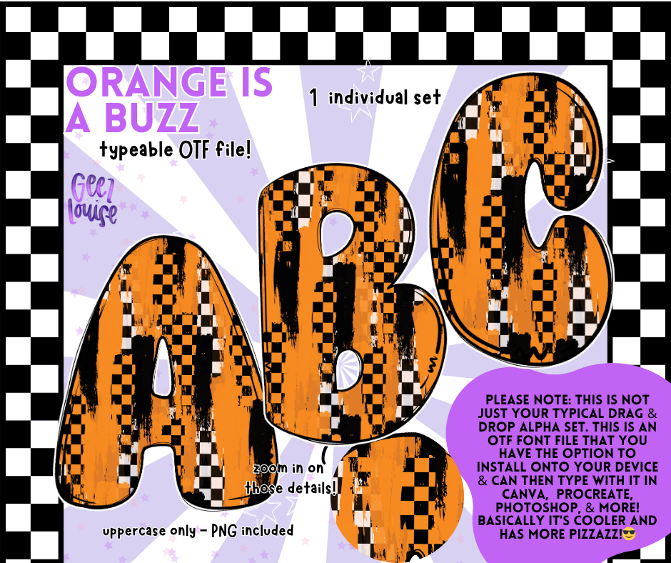 Orange Is a Buzz – Halloween Checker OTF Font & PNG Set