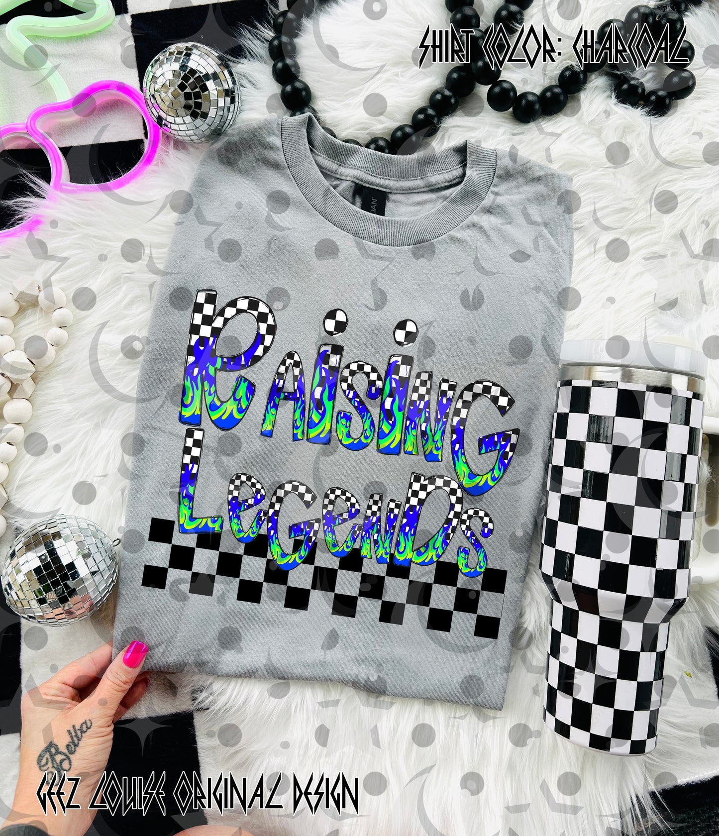 Raising Legends PNG | Neon Flame Checkered Mom Design | Trendy Sublimation File