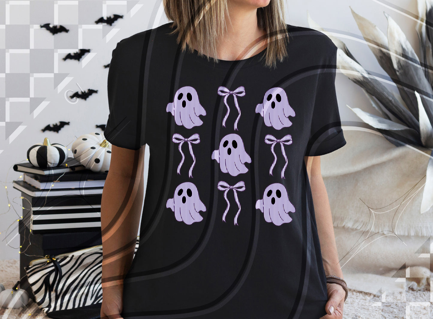 Coquette Seersucker Ghost Digital Design – 4 Color Options (PNG + Commercial Use)