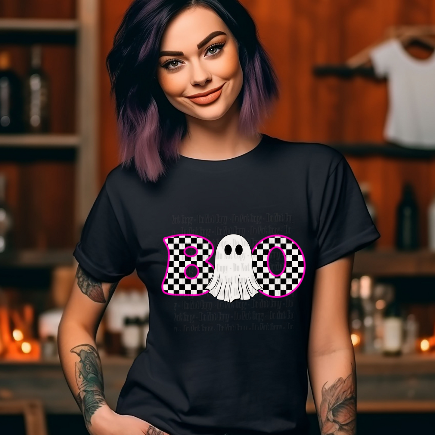 Checkered BOO Ghost Halloween Digital Design (Multiple Color Variants)