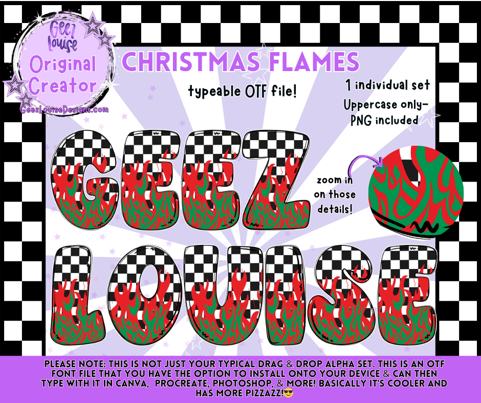 Christmas Flames Alpha | OTF Font + PNG Set | Geez Louise Original