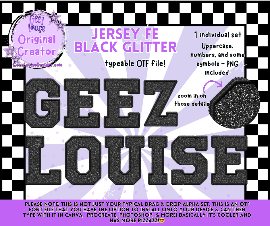 Glitter Varsity Faux Embroidery Alpha – 12 Colors | OTF Font + PNG
