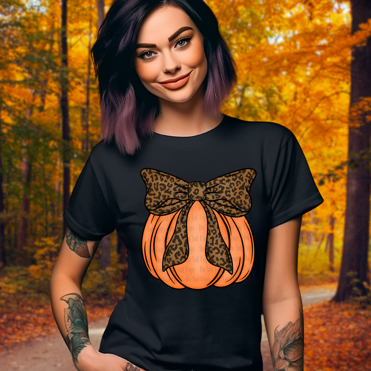 Pumpkin with Leopard Bow | Fall Girly Digital Design
