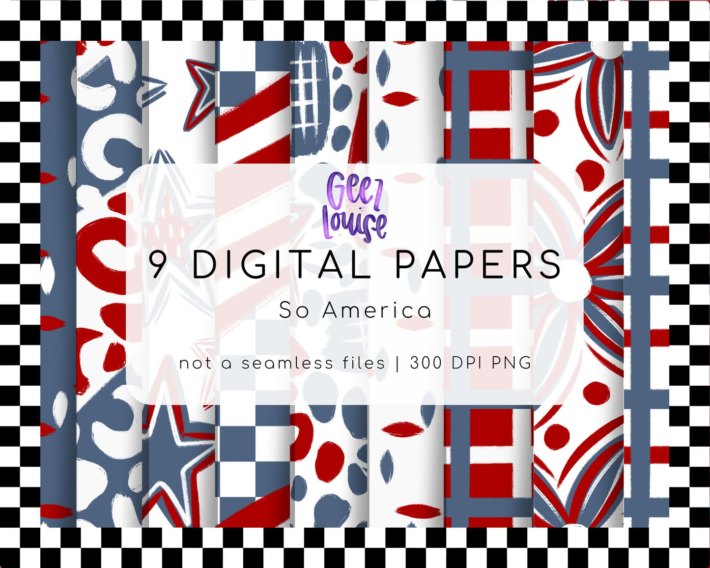 So America Digital Paper Bundle | 9 Patriotic PNG Backgrounds | Red White Blue Papers | 300 DPI