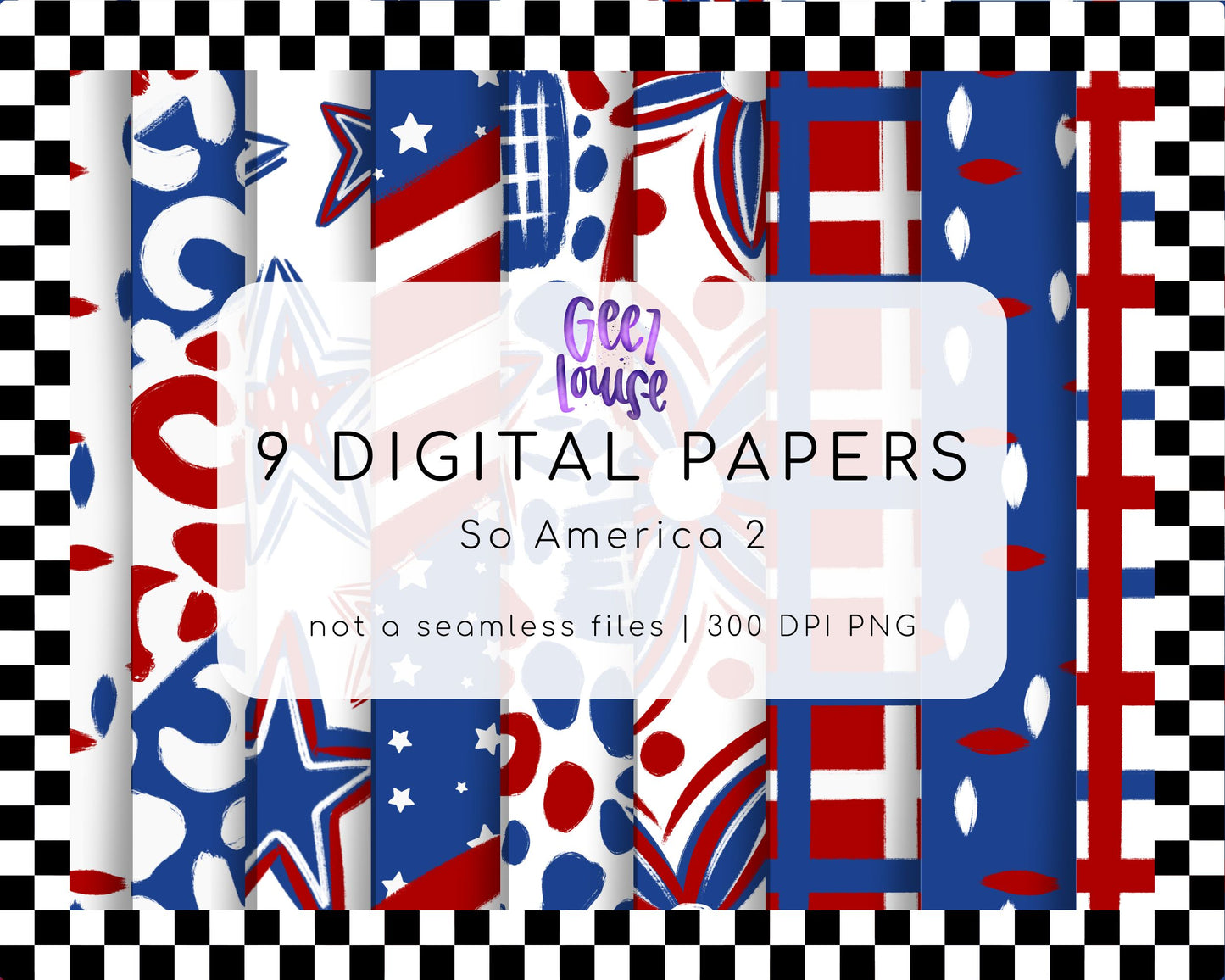So America 2 Digital Paper Bundle | 9 Patriotic PNG Backgrounds | Red White Blue Papers | 300 DPI