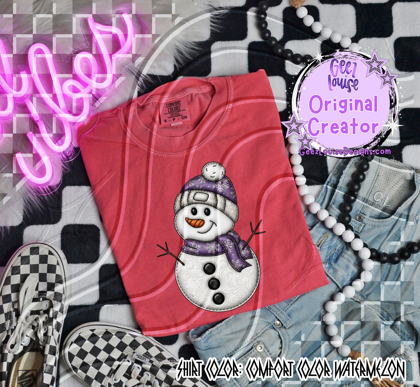 Purple Snowman Leather Texture Digital Design | Winter PNG for Sublimation