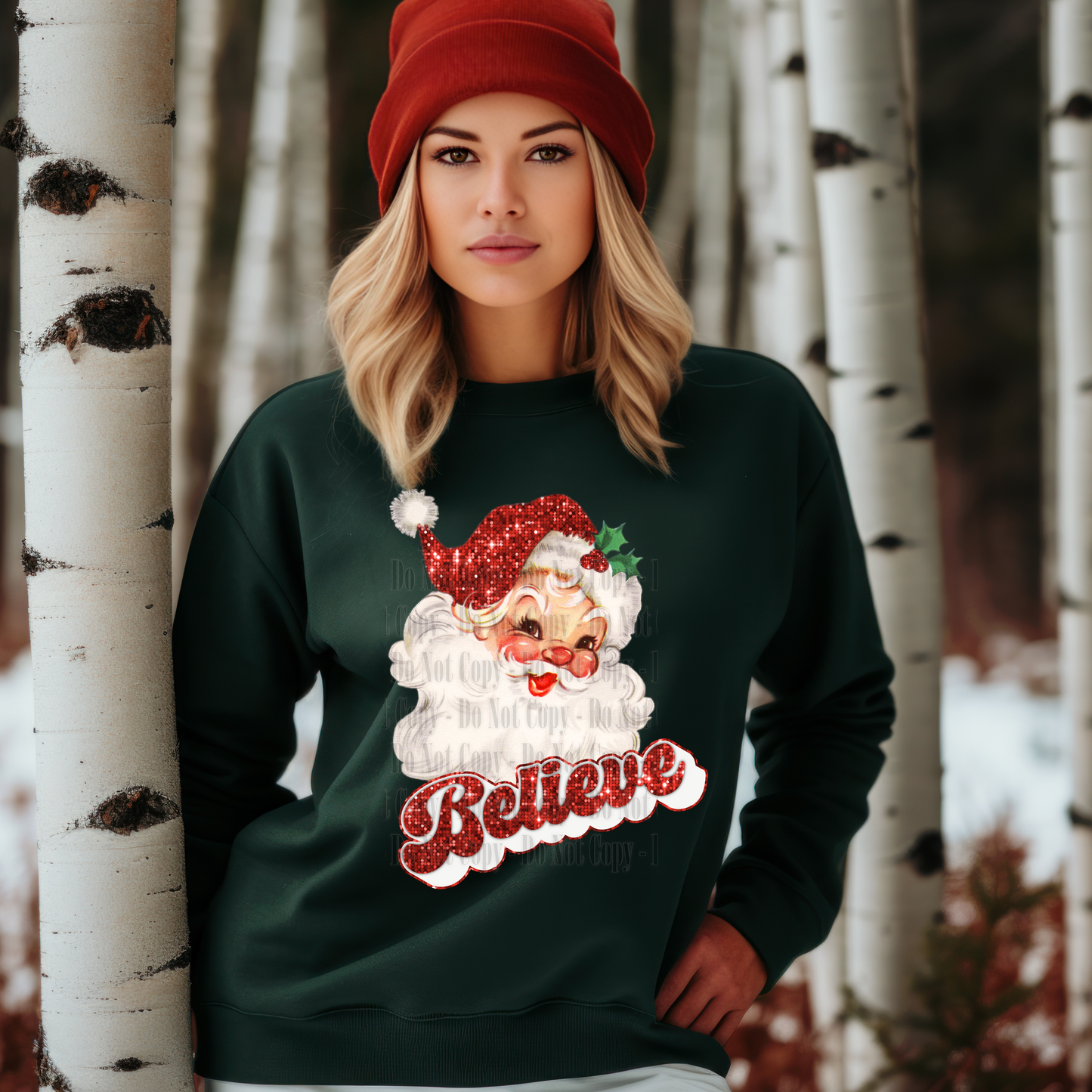 Believe Santa Digital Design | Vintage Glitter Christmas PNG