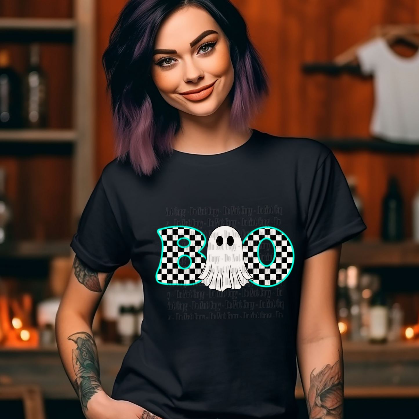 Checkered BOO Ghost Halloween Digital Design (Multiple Color Variants)