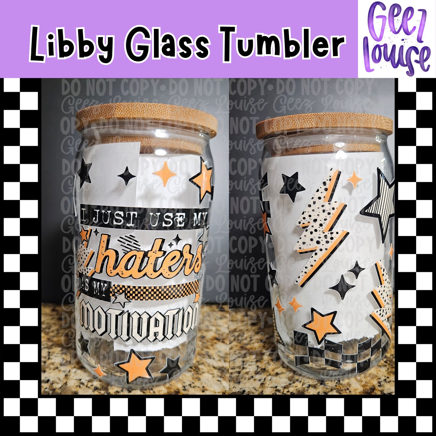 Haters Motivation Libby Glass Tumbler | 16oz Sassy Quote Glass Cup with Bamboo Lid & Straw