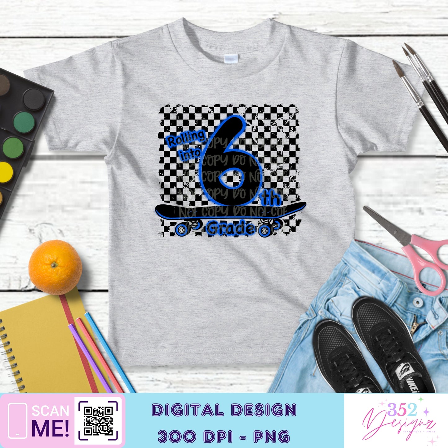 Blue neon skateboard back to school grades - Digital Download- PNG