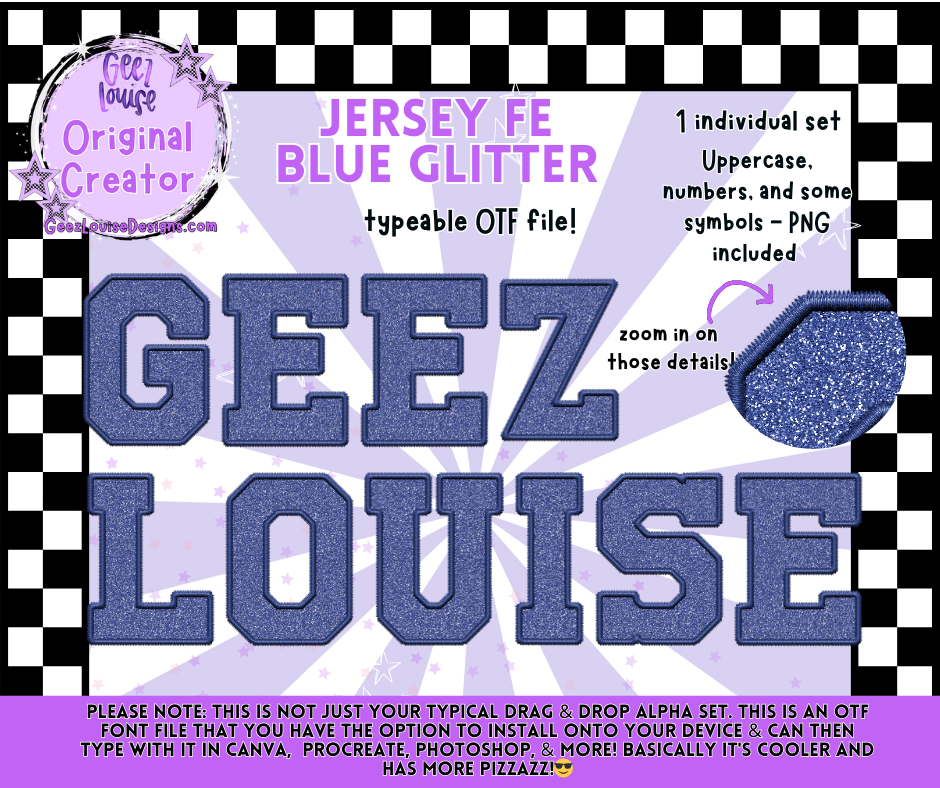 Glitter Varsity Faux Embroidery Alpha – 12 Colors | OTF Font + PNG