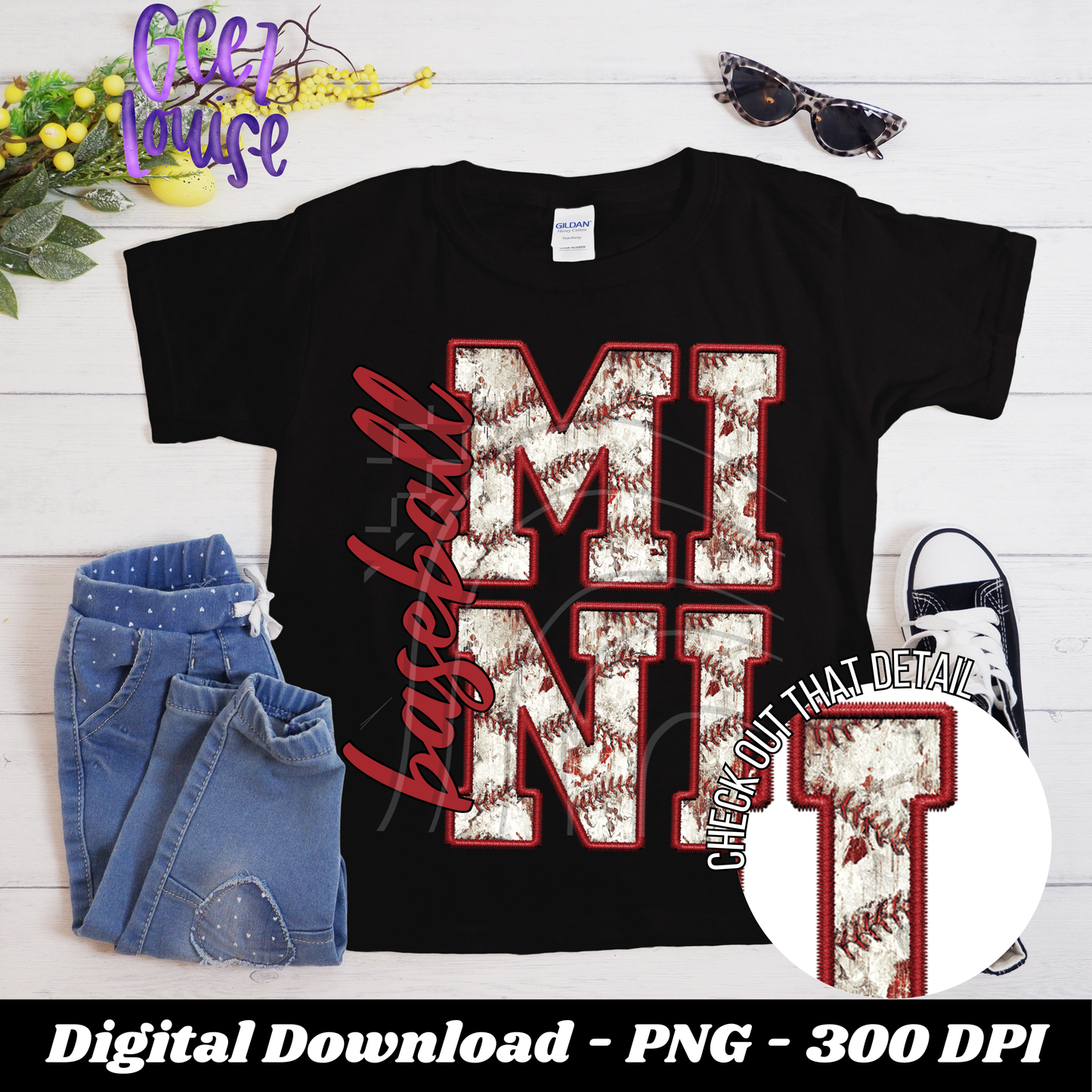 Mama or mini - baseball - faux embroidery - Digital Download- PNG
