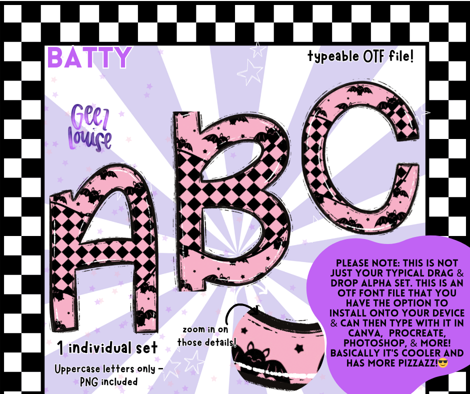 Batty Halloween OTF Font + PNG Alpha Set