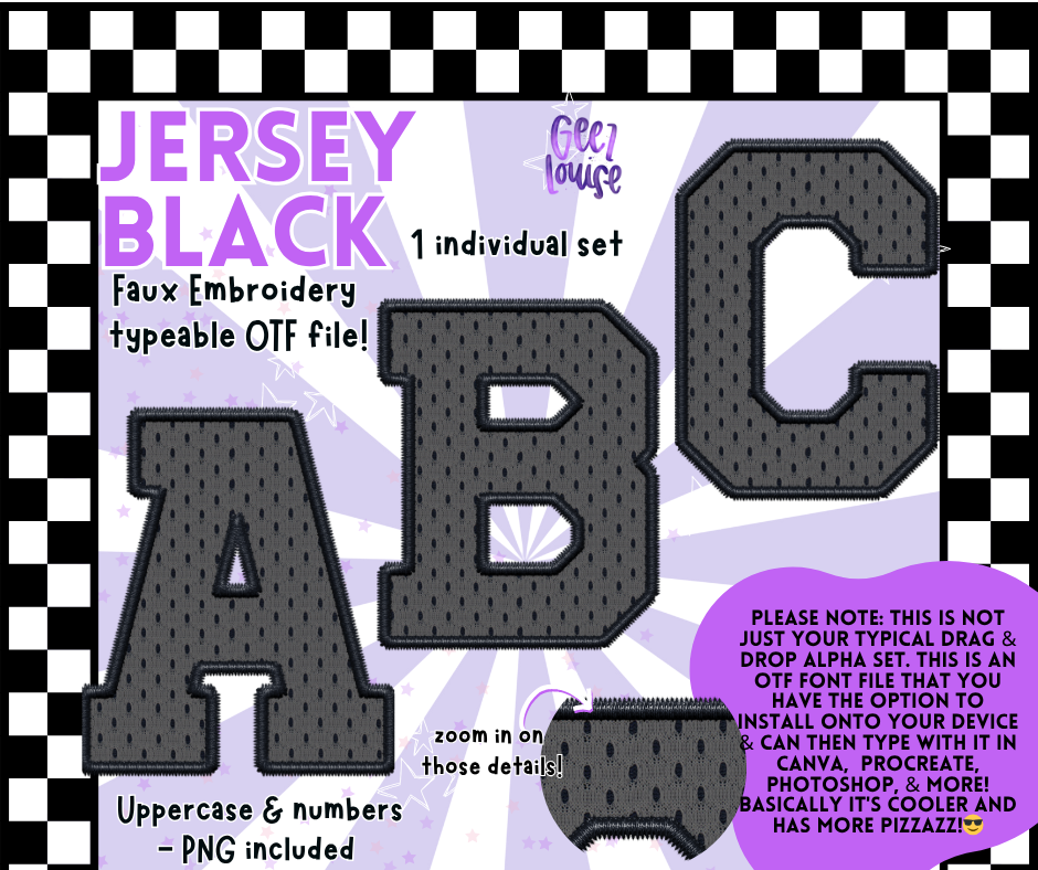 Jersey Faux Embroidery OTF Font – 22 Color Options | Typeable Alphabet with PNGs