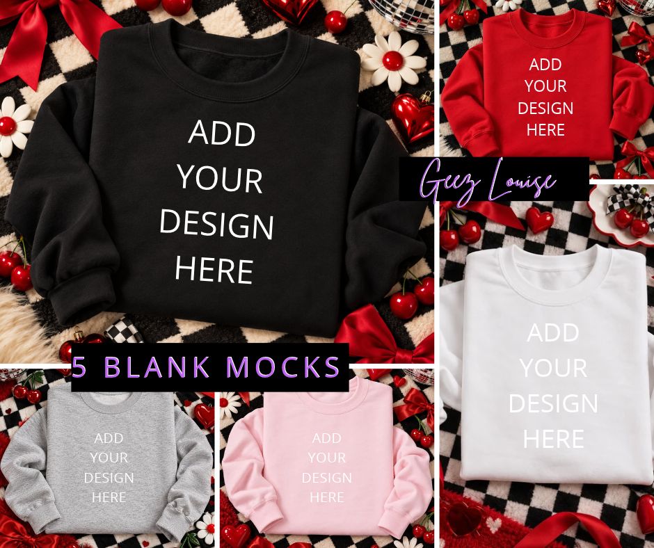 Retro Valentine's Day Sweatshirt Mockup Bundle | 5 Blank Mocks