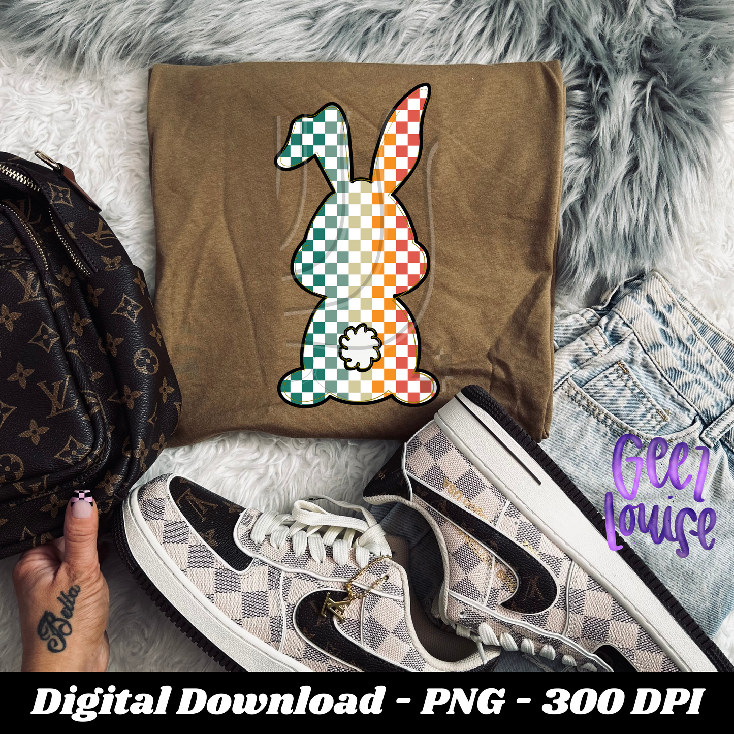 Checkered bunny - Digital Download- PNG