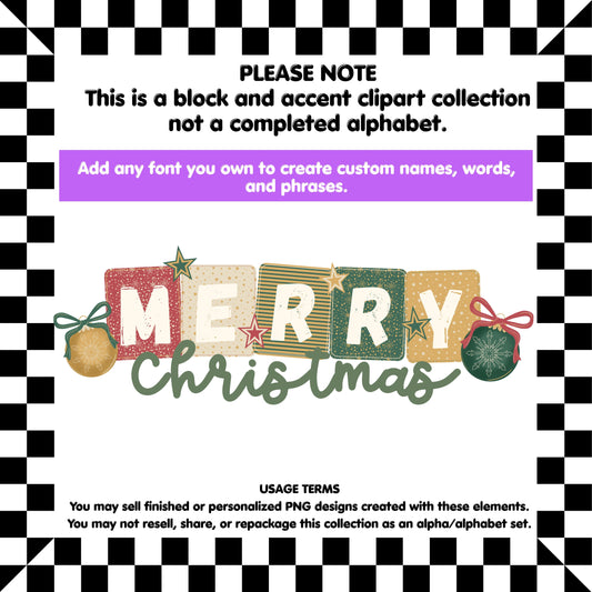 Christmas Tile Clipart | Retro Christmas Block & Accent PNG Set