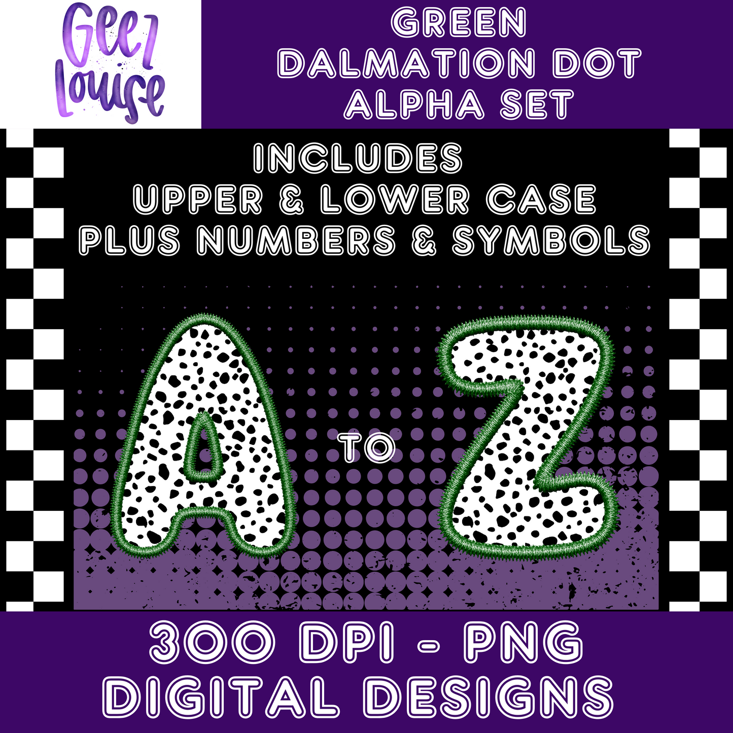 Green Dalmatian Dot Alpha Set- Digital Download- PNG