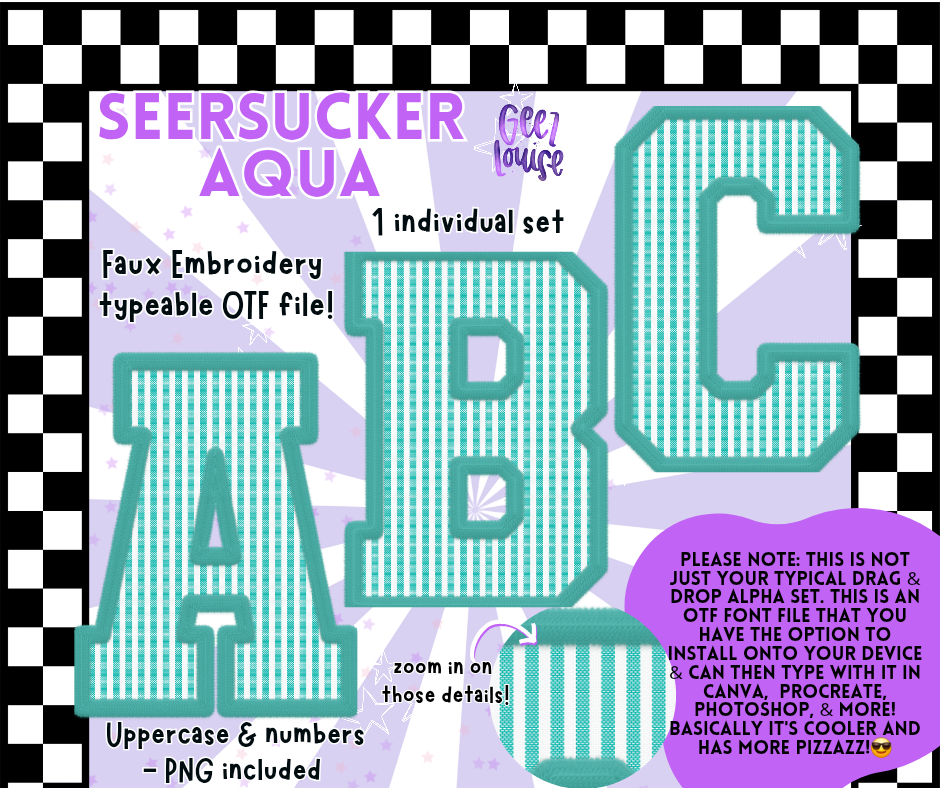 Seersucker Faux Embroidery Alpha – 17 Colors | OTF Font + PNG