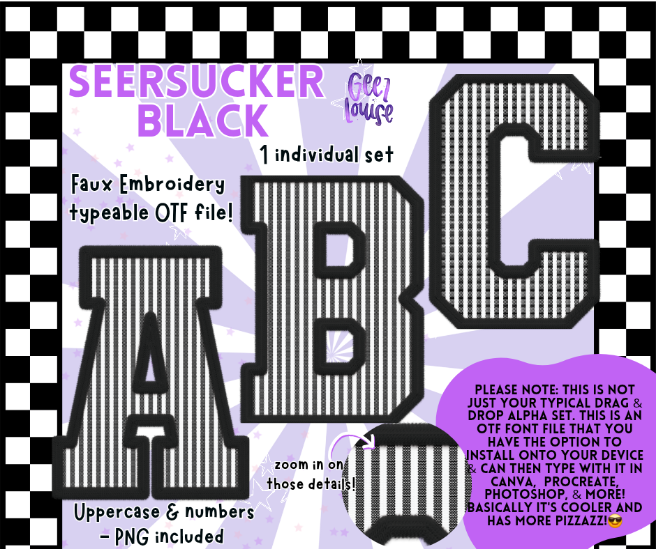 Seersucker Faux Embroidery Alpha – 17 Colors | OTF Font + PNG