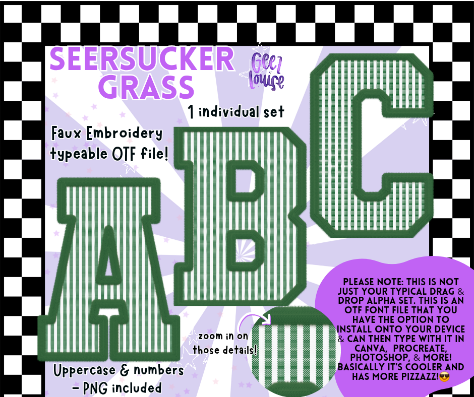 Seersucker Faux Embroidery Alpha – 17 Colors | OTF Font + PNG